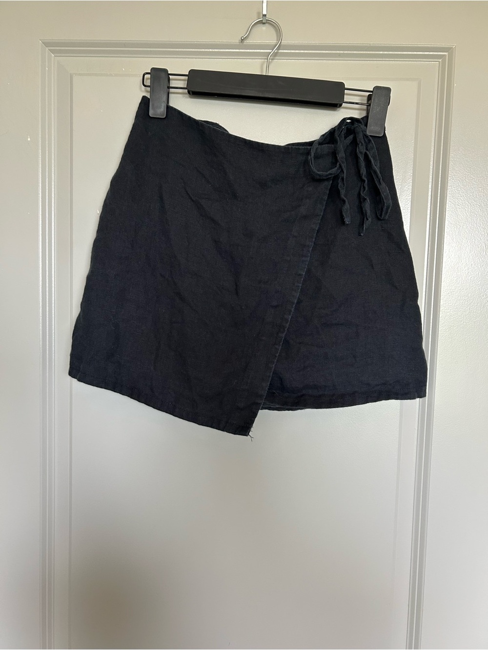 & Other Stories 100% Linen Black Wrap Tie Mini Skirt